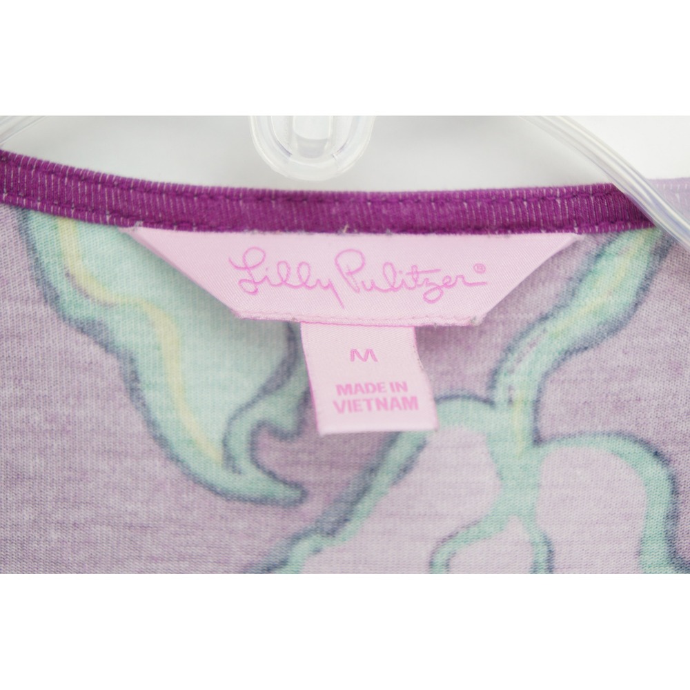Lilly Pulitzer Dress Women Medium Purple Floral Front Tie Rayon Blend Excellent - Picture 2 of 5